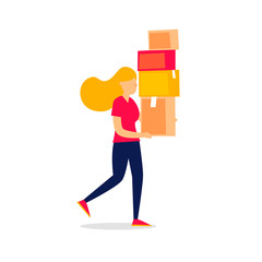 Moving, woman carries boxes
