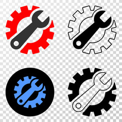 Gear tools EPS vector pictogram with contour, black and colored versions. Illustration style is flat iconic symbol on chess transparent background.