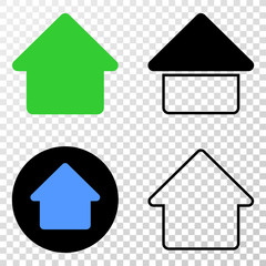 Home EPS vector pictogram with contour, black and colored versions. Illustration style is flat iconic symbol on chess transparent background.