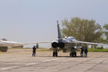 Military jet fighter ready to fly