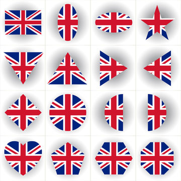 British National flag in set of difference geometric shape
