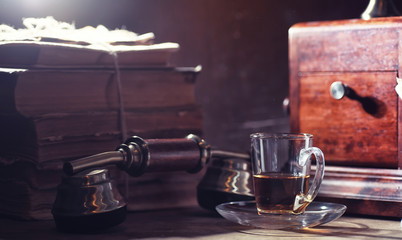 Brewing tea on a wooden table