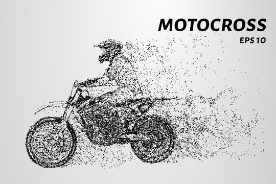 Motorcyclists at the start of the race. Motocross from particles
