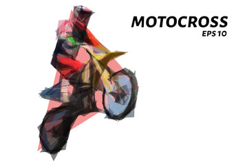 Motocross from triangles. Low poly's motorcycle. Vector illustration.