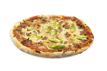 Sausage Pizza isolated on white background