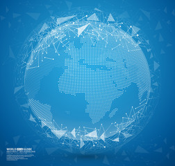 Blue abstract globe earth with connecting dots and lines