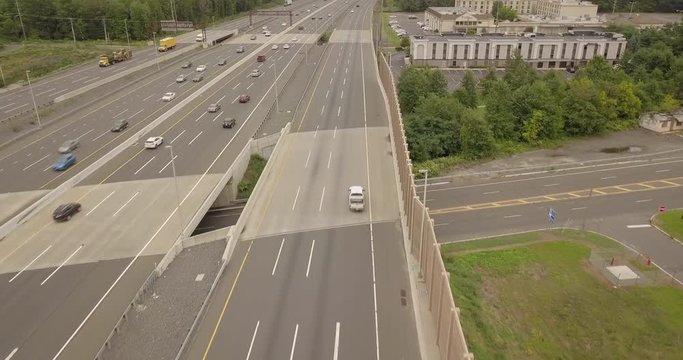 Drone Flying Straight On Right Over NJ Turnpike