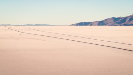 View on sunrise over island incahuasi by salt lake Uyuni in Bolivia