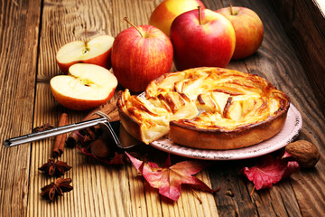 Apple tart. Gourmet traditional holiday apple pie sweet baked dessert food with cinnamon and apples...