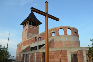 Kościoł z cegły w budowie, Zakopane, Antałówka