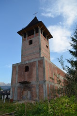 Fototapeta premium Wieża koscielna w budowie, Zakopane, Antałówka