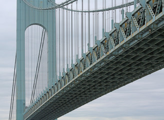 Fototapeta na wymiar Verrazano-Narrows Bridge as seen by boat on Hudson River