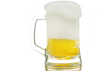 Beer mug on a which foam flows down