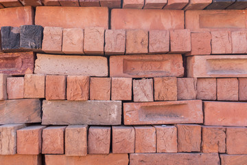 Wall of red old brick. Vintage background. Detailed texture