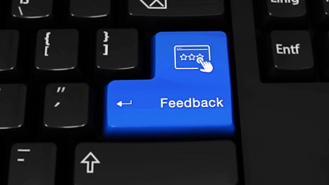 284. Feedback Rotation Motion On Blue Enter Button On Modern Computer Keyboard with Text and icon Labeled. Selected Focus Key is Pressing Animation. Social Media Concept