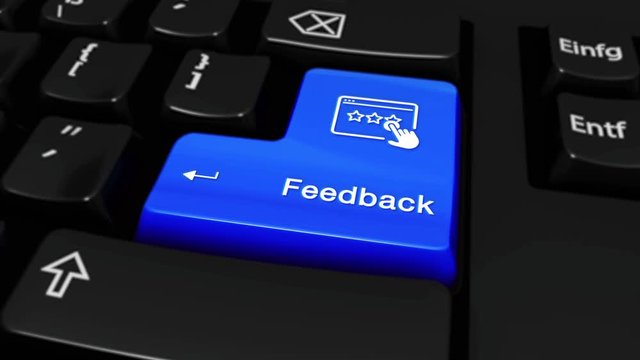 285. Feedback Round Motion On Blue Enter Button On Modern Computer Keyboard with Text and icon Labeled. Selected Focus Key is Pressing Animation. Social Media Concept