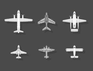 Airplane vector illustration top view plane and aircraft transportation travel way design journey object.
