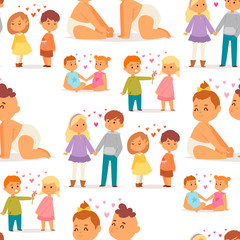 Couple in love vector characters togetherness happy smiling people romantic woman amorousness together adult relationship seamless pattern background.
