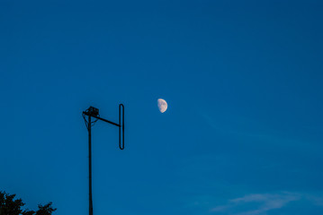 The old television antenna is aimed at the moon