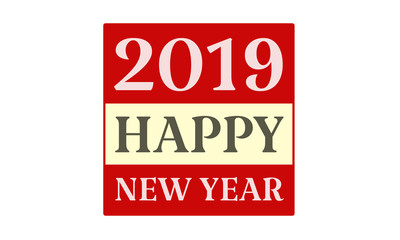 2019 Happy New Year - written on red card on white background