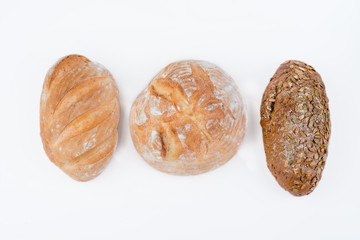 three breads on whyte background