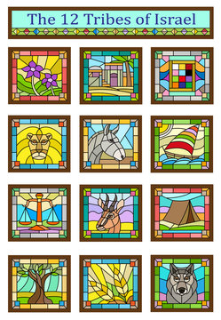 Israel Tribes - Stained glass design of the 12 tribes of Israel. Eps10
