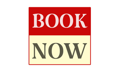 Book Now - written on red card on white background