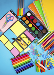 School and office equipment. Colorful stationery.