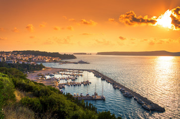 View of the picturesque coastal town of Pylos, Peloponnese, Greece.