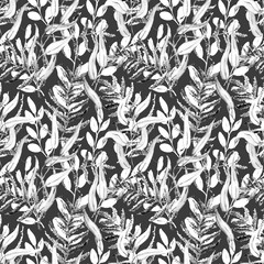 Seamless Realistic Watercolor Greenery Pattern. Hand Drawn Leaves and Branches Print. Summer, Spring Forest Herbs, Plants Texture. Foliage in Vintage Style. Nature Eco Friendly Concept. Textile.