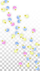 Vector Realistic Colorful Petals Falling on Transparent Background.  Spring Romantic Flowers Illustration. Flying Petals. Sakura Spa Design. Blossom Confetti. Design Elements for Wedding Decoration.