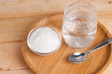 Hydrolyzed collagen protein on wooden table