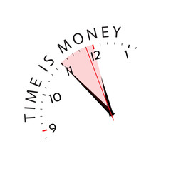 Time is money concept, in five minutes twelve, red period, time management, simple vector illustration