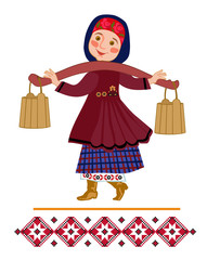 Girl carrying two   pails filled with water