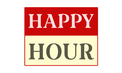 Happy Hour - written on red card on white background