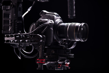 Systems stabilization video camera and lens on steady equipment support such as gimbal steady or...