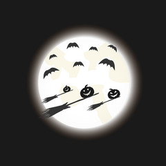 Halloween pumpkins Moon background, vector illustration