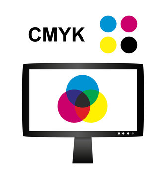 Vector illustration of cmyk concept with lcd monitor - Subtractive color mixing with cyan, magenta, yellow and black primary colors 