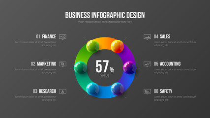 Amazing business infographic presentation vector 3D colorful balls illustration. Corporate marketing analytics data report design layout. Company statistics information graphic visualization template.