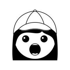 cartoon woman head surprised kawaii character