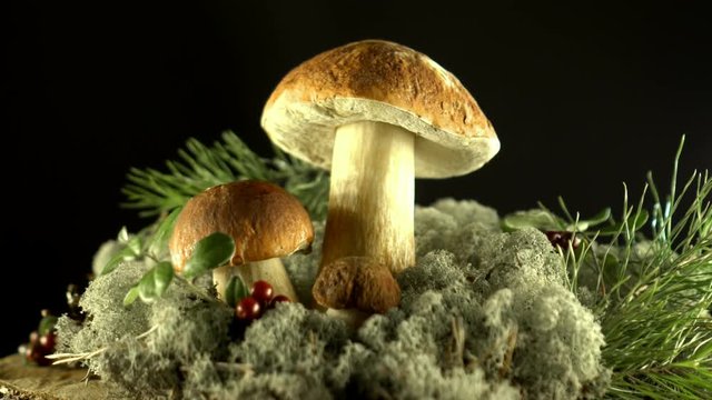 Forest mushrooms. Cepes. Natural product. Delicacy Rotation 4K.