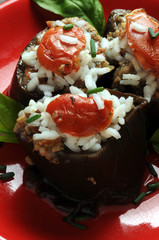 Solanum melongena Melanzane ripiene stuffed eggplant fylld fyldte aubergine ft81093067 nadziewany bakłażan berenjena arroz rellena gefüllte rice Aubergine melanzana ripiena di riso #Solanummelongena