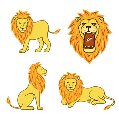 Cartoon lion set. Vector illustration.