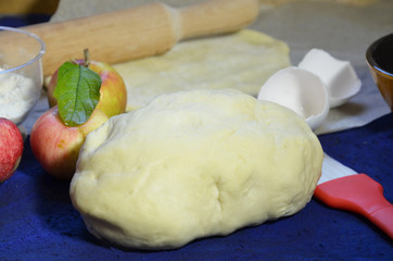 Pastry round, rolling pin and pie pan. Making Apple Pie Tart Series.