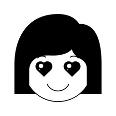 cartoon head woman in love kawaii character
