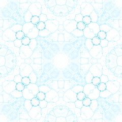 Blue seamless pattern. Appealing delicate soap bubbles. Lace hand drawn textile ornament. Kaleidosco