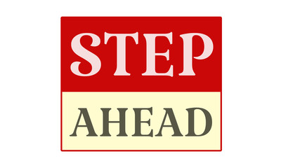 Step Ahead - written on red card on white background
