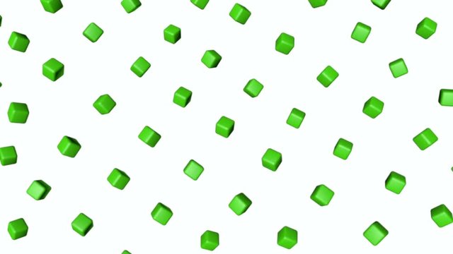 green three-dimensional cubes slowly moving on a white background. abstract background. 3D rendering