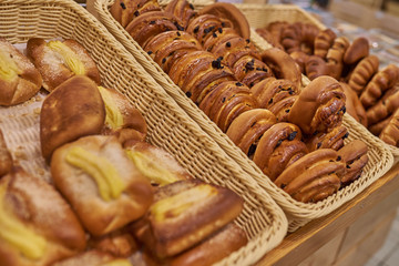 Rolls with nuts in the supermarket