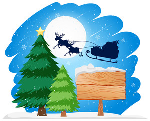 Naklejka premium Wooden sign santa in sleigh concept